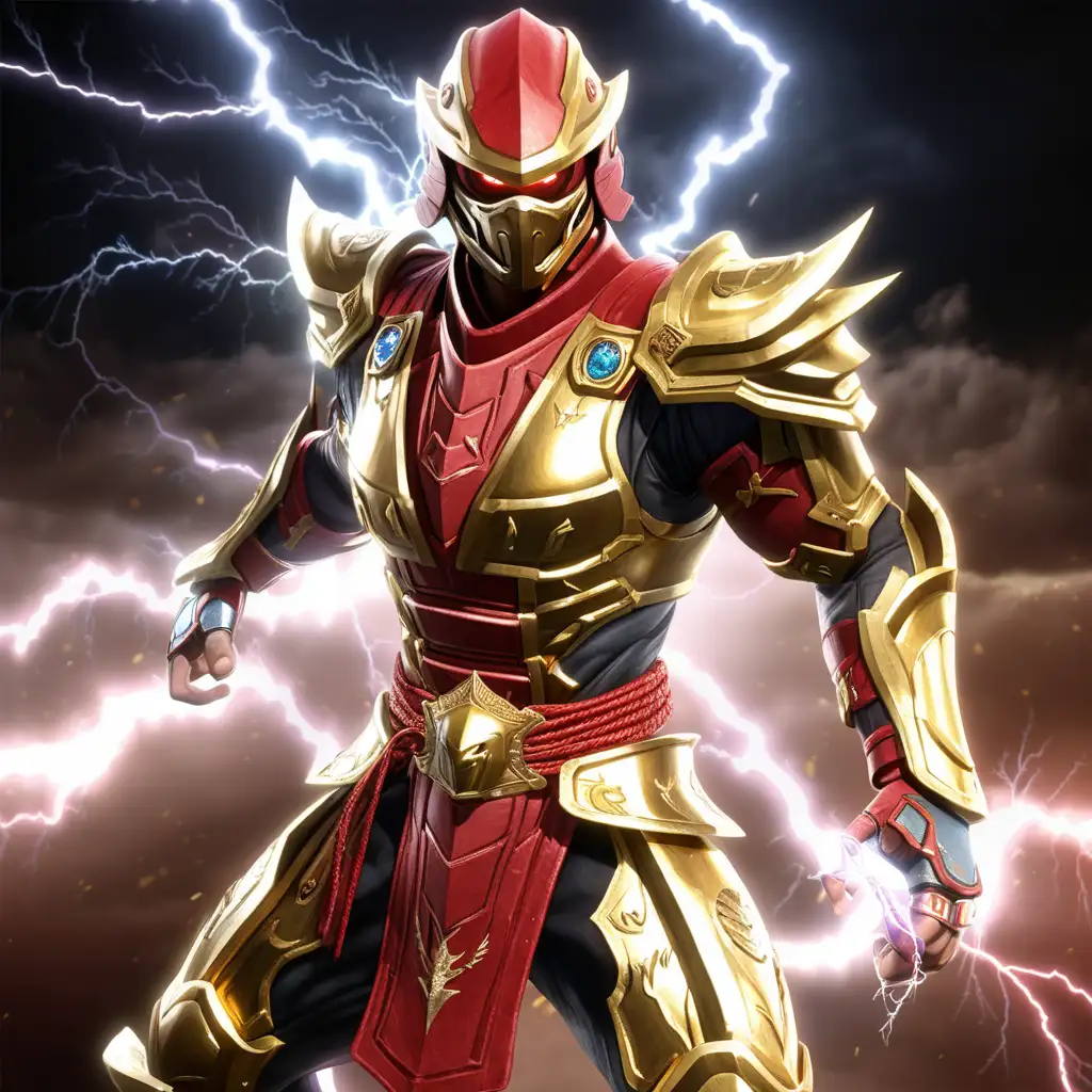 Mortal Combat Raiden lightning in gold and red armor