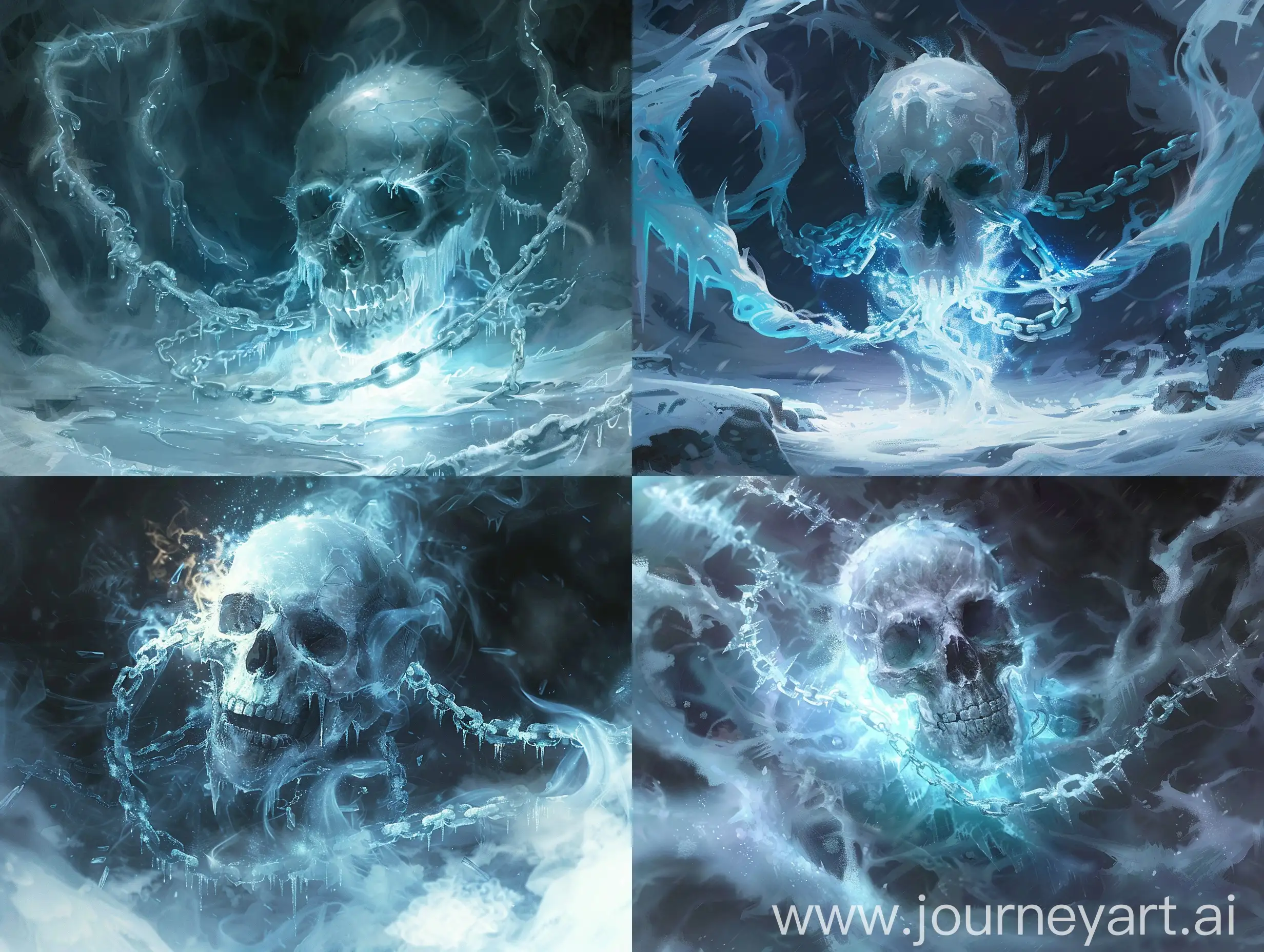 Icy-Harmony-Ethereal-FrostCovered-Skull-with-Shimmering-Ice-Tendrils