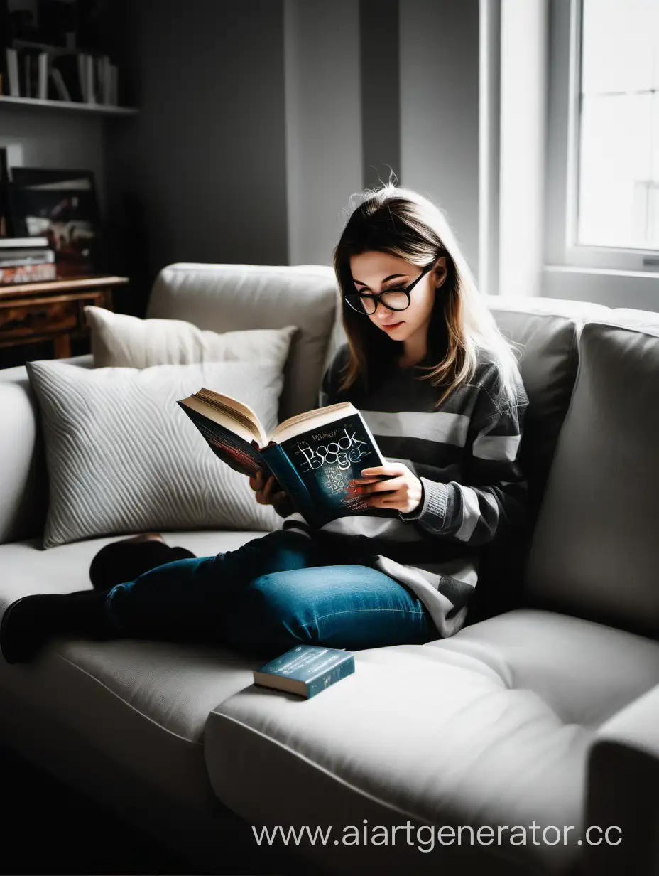 Книжный блогер читает книгу на диване