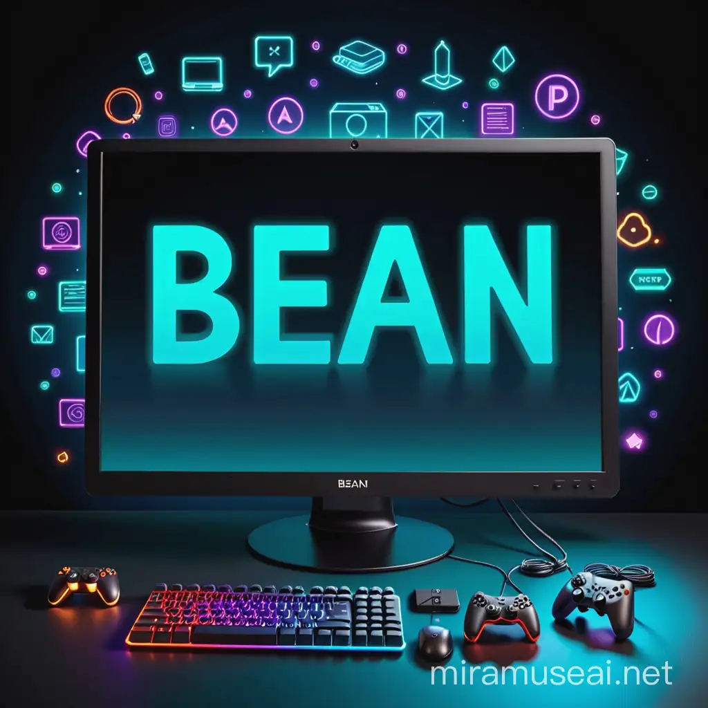 An animated PC in the center. The word BEAN along the top of the image. The word GAMING along the bottom.
