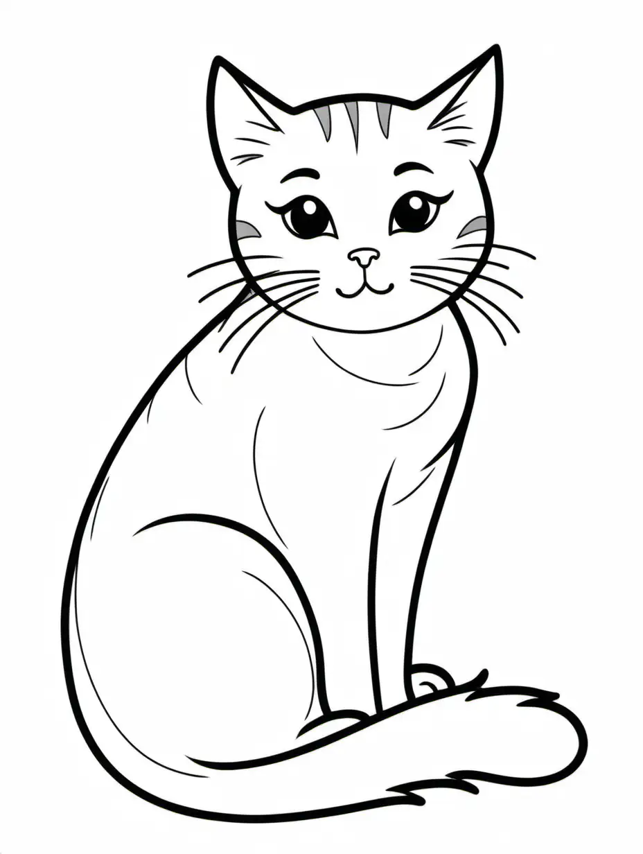 A cat grooming itself, colouring page, white background, all white with black outline 