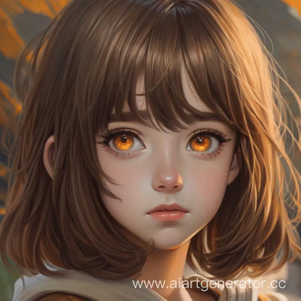 Девушка с янтарными глазами и коричневым волосами до плечей