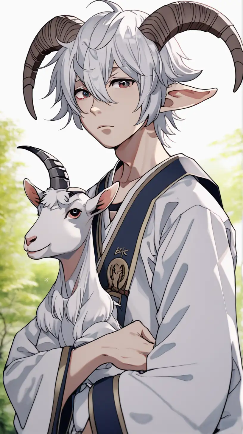 Enchanting Anime Goat Boy in Whimsical Wonderland
