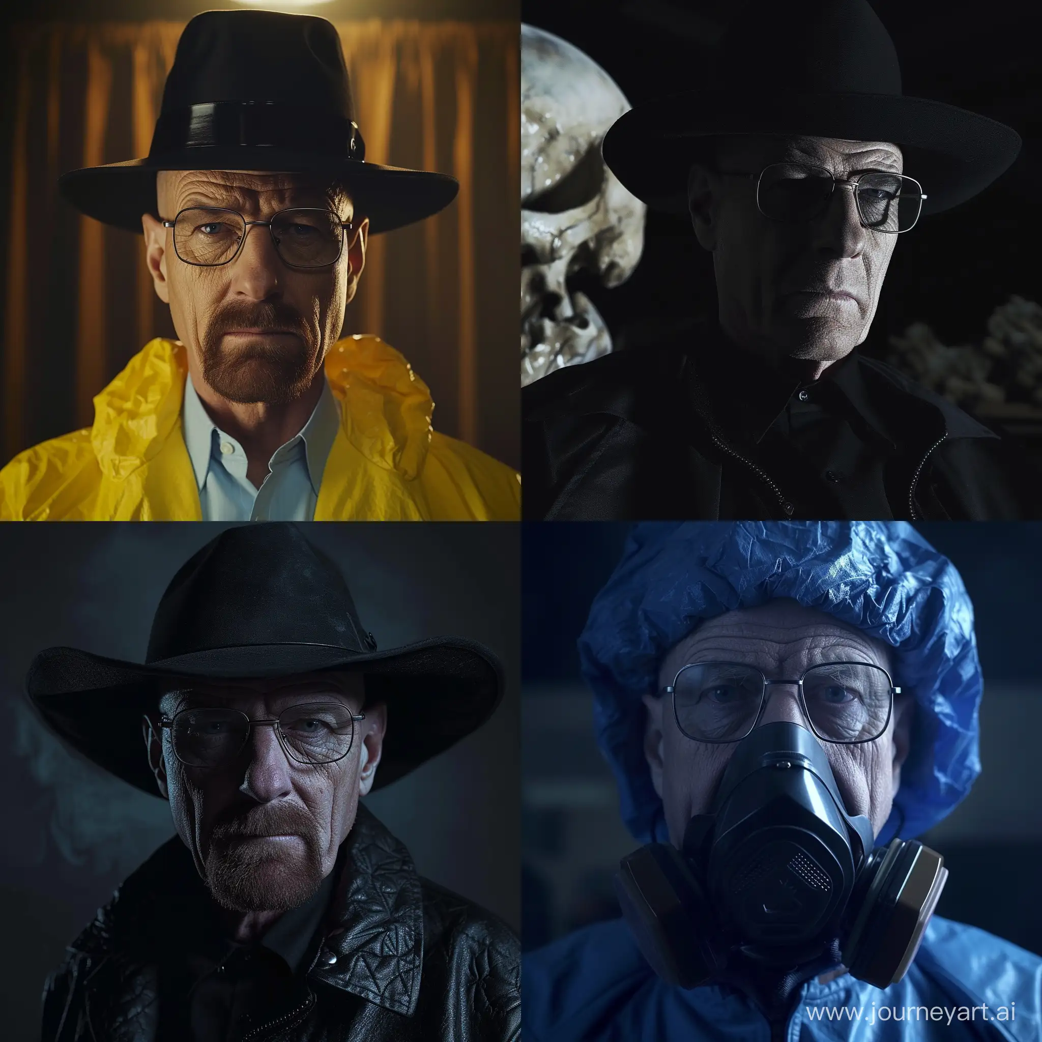 dvd screengrab from breaking bad, Walter white as undertaker, in a undertaker costume, aesthetic