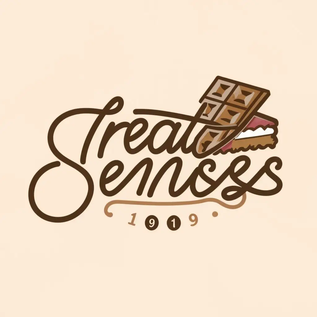 a logo design,with the text "treatsenses", main symbol:chocolate and cake,Moderate,be used in Restaurant industry,clear background