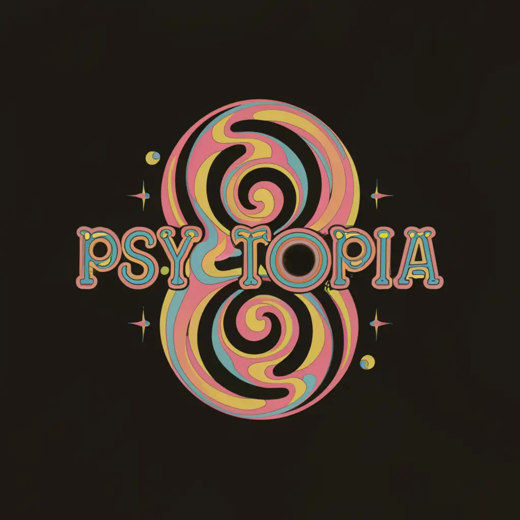 a logo design,with the text "Psytopia", main symbol:a logo design,with the text "PSYTOPİA", main symbol:Psychedelic Trippy,Moderate,be used in Entertainment industry,clear background,Moderate,clear background