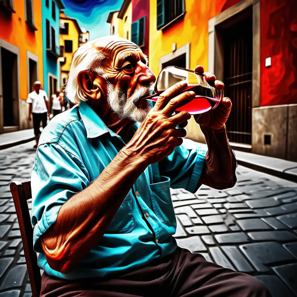 Colorful PicassoInspired Summer Scene Old Man Enjoying Wine in the Streets