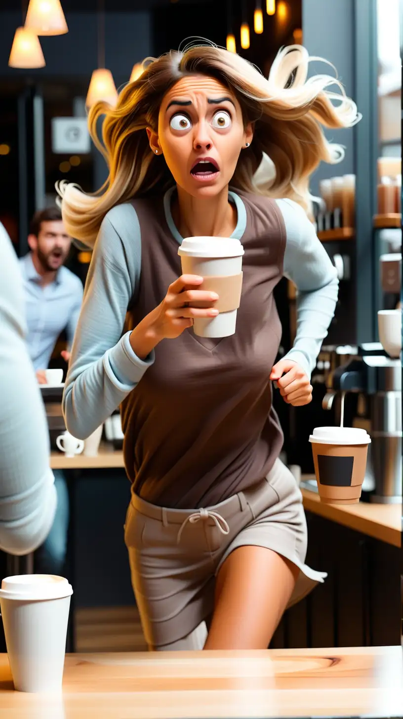 confused woman running home from coffe bar because of bad date