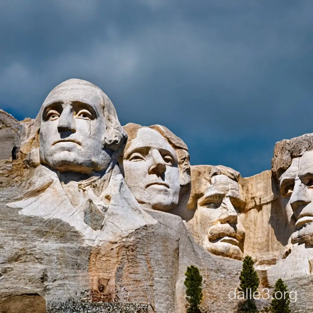 Photograph of Giant bust sculptures of the beatles set in mount rushmore