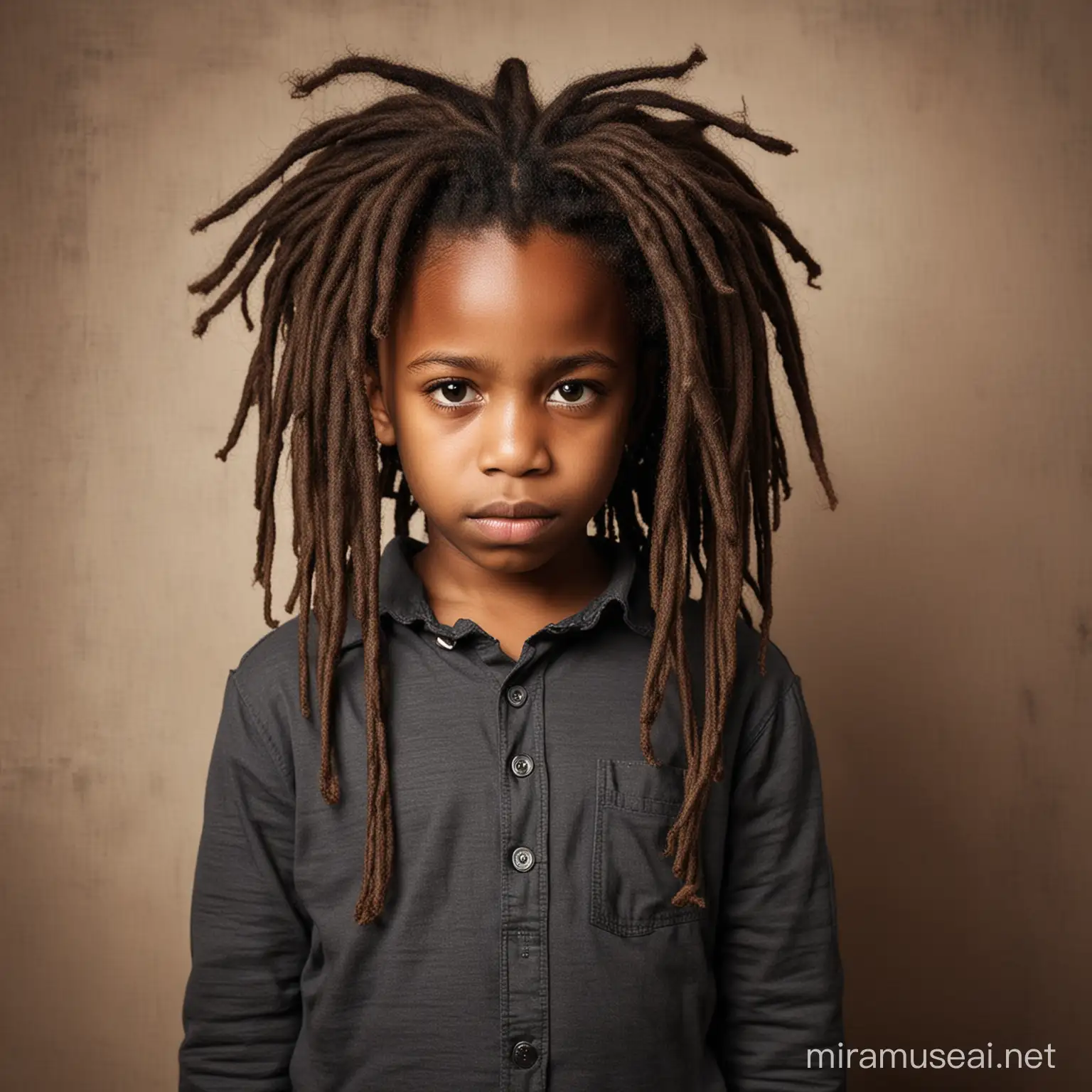 sad A black child between the age of 5 and 7 years old with dreadlocks full image