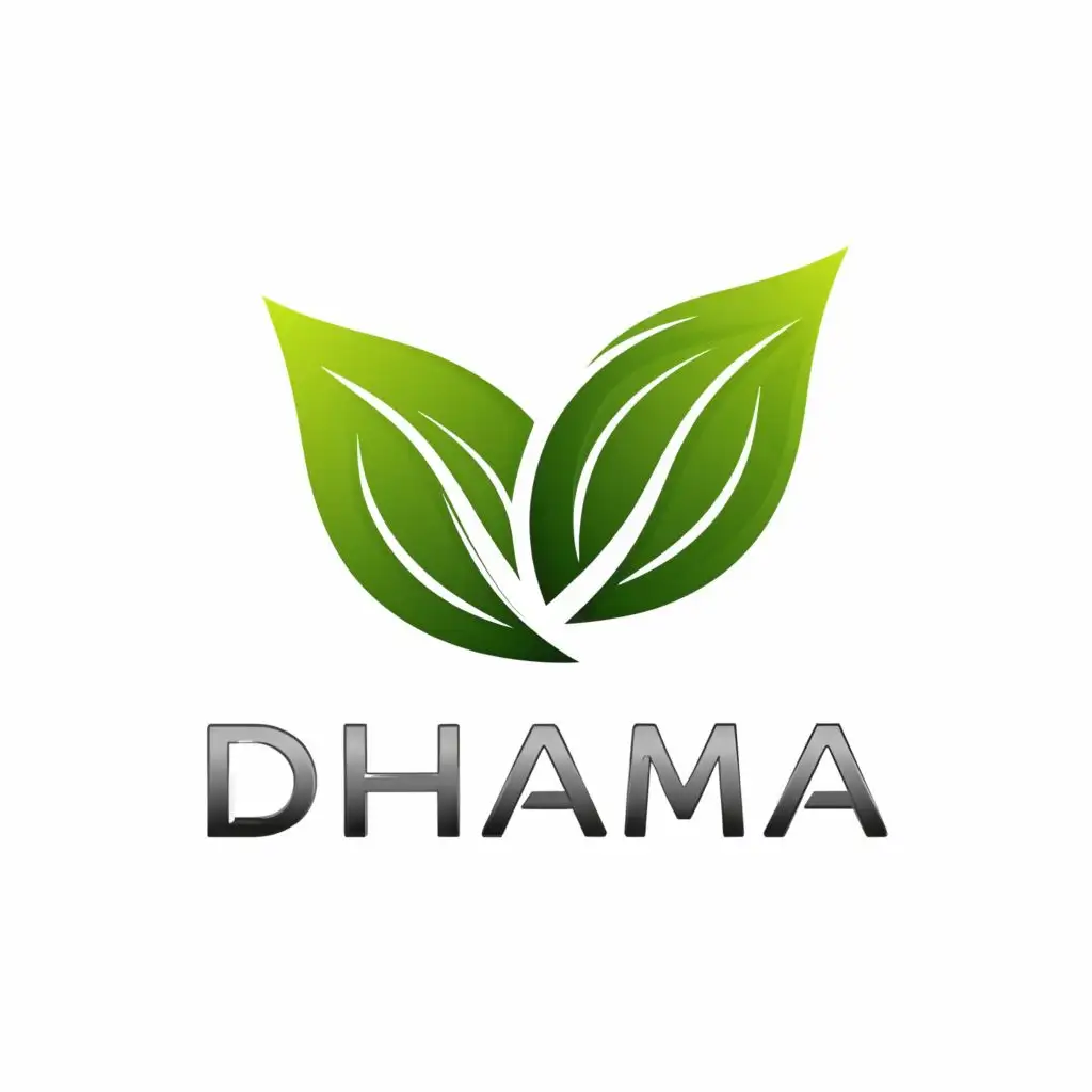 logo,  green Metal  Leaf, with the text "DHAMA", typography, be used in Finance industry
