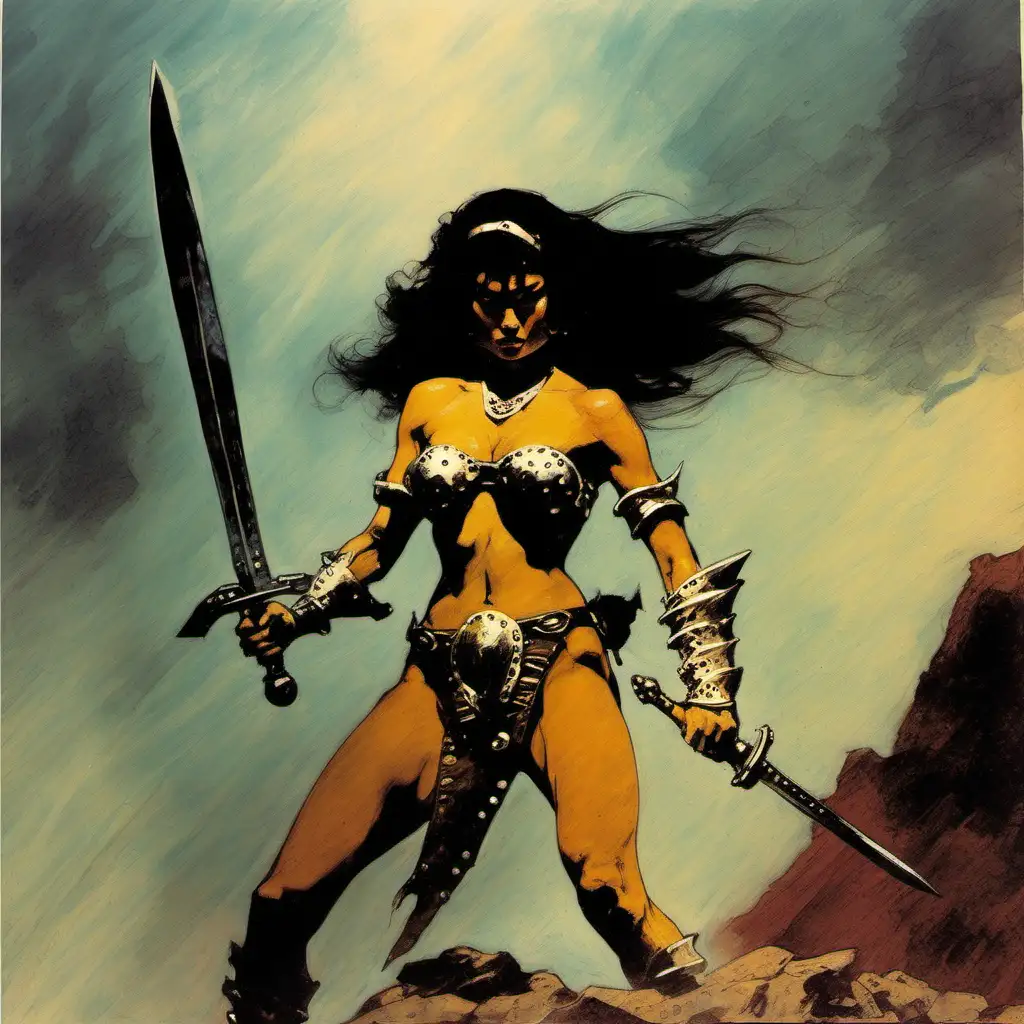 Mystical Fusion Audrey KawasakiInspired Warrior Woman in Grayscale Fantasy