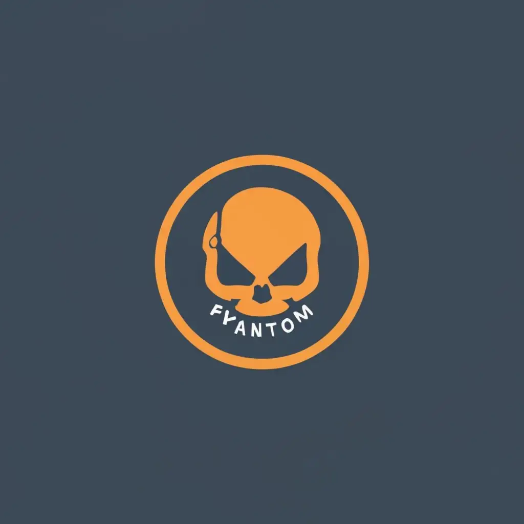 logo, Molten metal skull, round frame, minimalism, with the text "phantom", typography