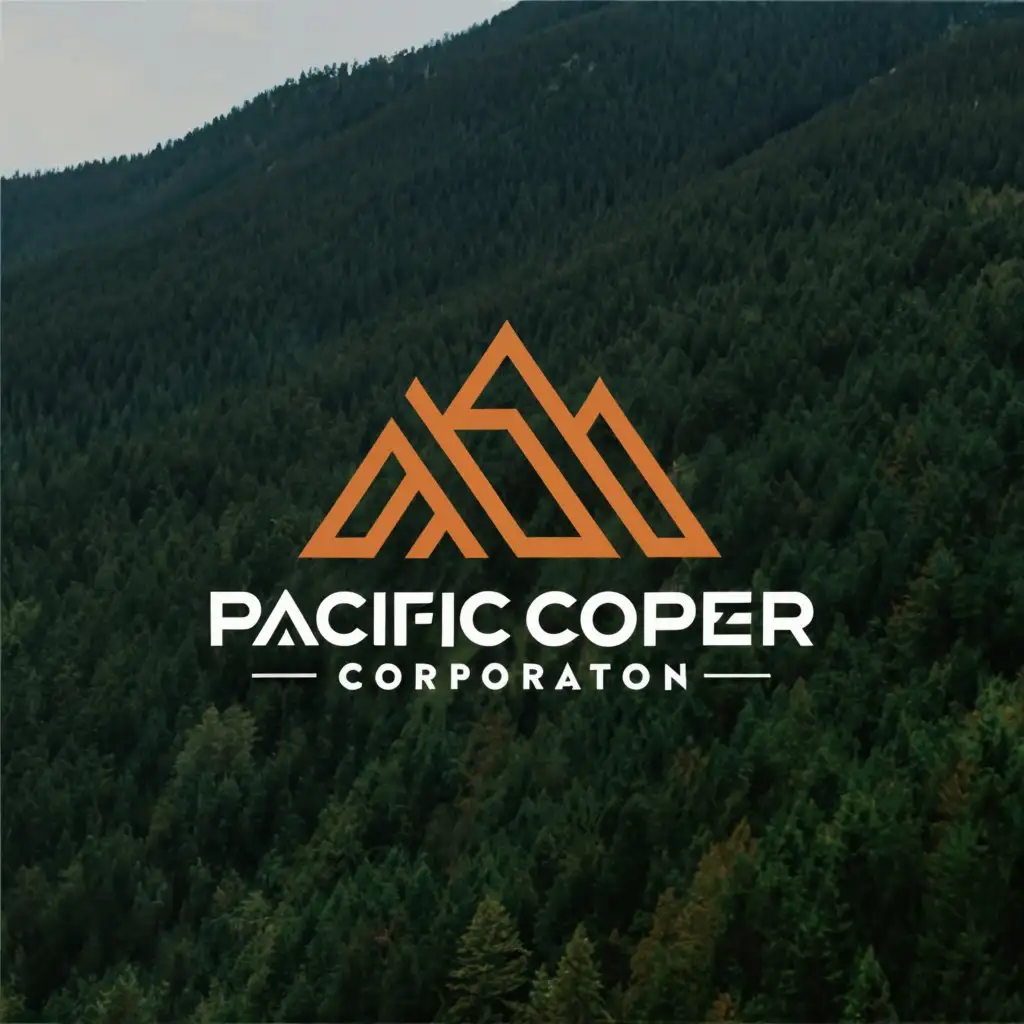 a logo design,with the text "Pacific Copper Corporation", main symbol:mountain, forest, exploration, outdoors, metal,Moderate,clear background