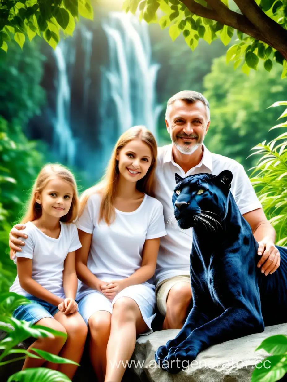 Happy-Family-Picnic-by-the-Waterfall-with-a-Friendly-Panther