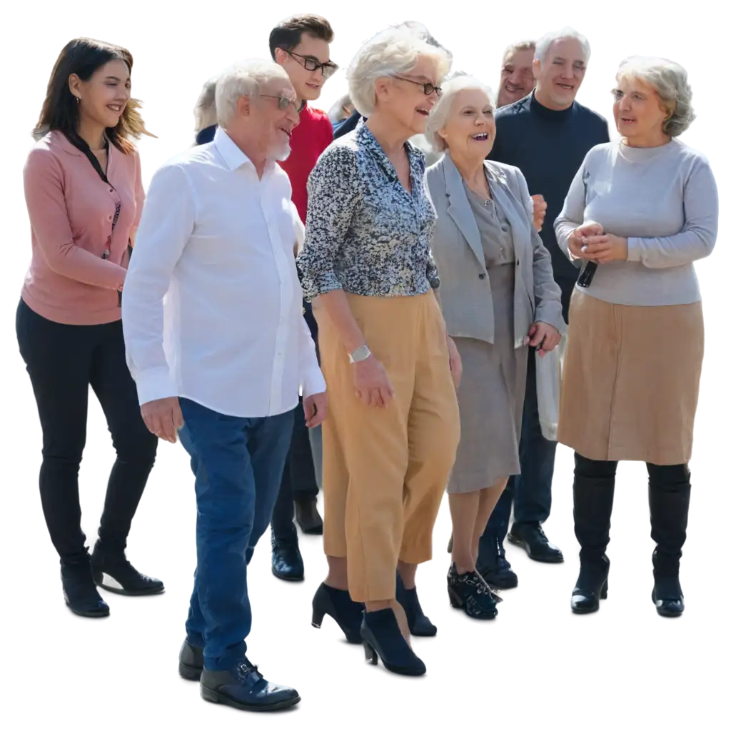 crowd of young people and pensioners