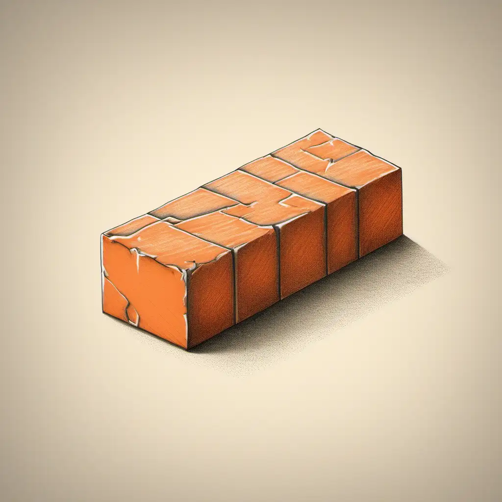 realistic pencil sketch of one orange brick, simplistic style, no shadow, one single brick