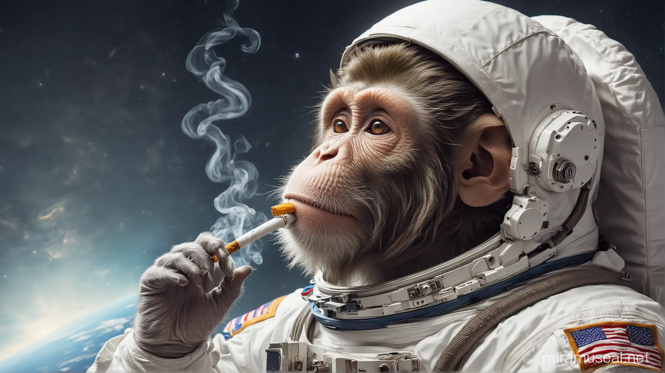 Humorous Astronaut Monkey Smoking Marijuana in Silly Spacesuit