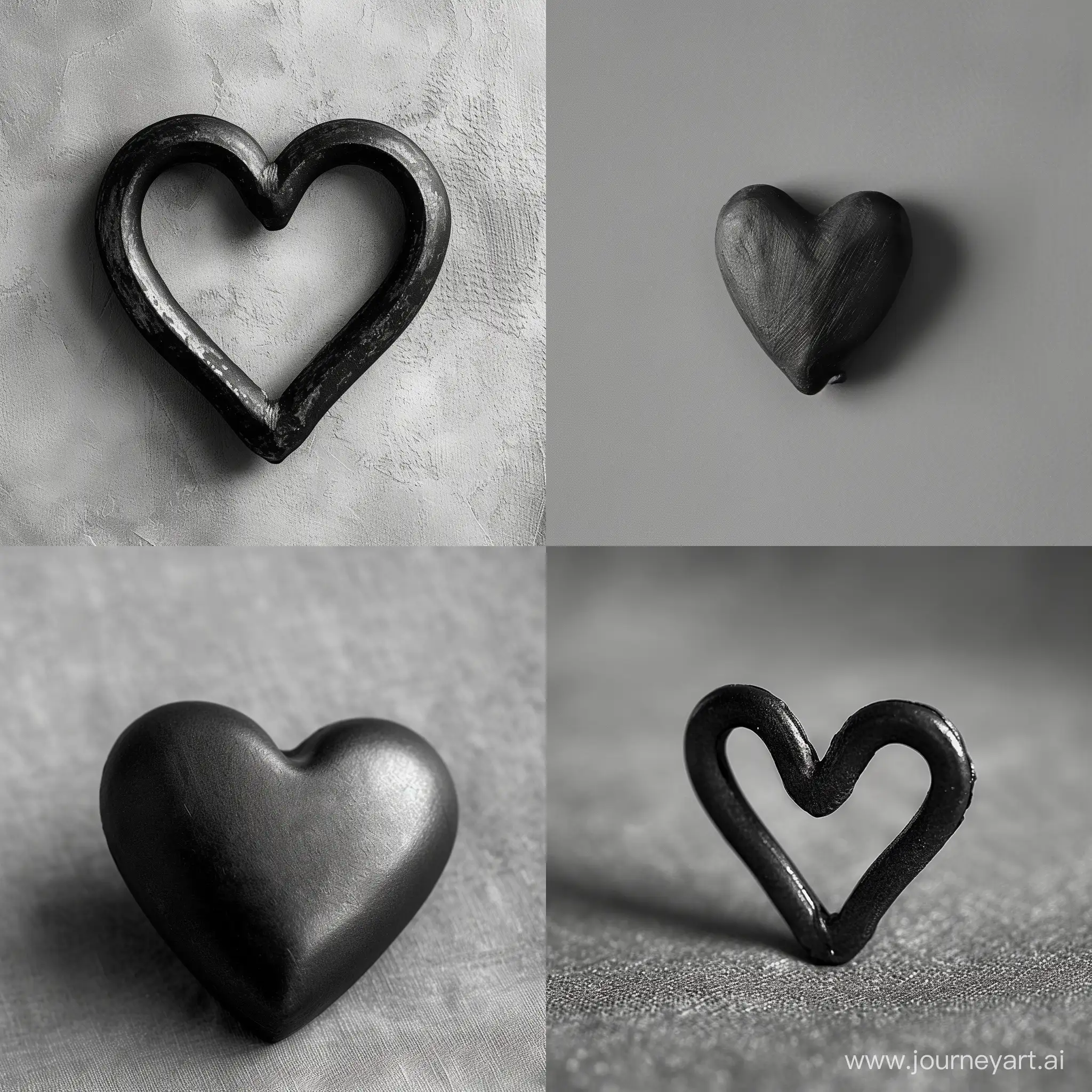 minimalistic iron cute stylish heart, black and white photo, gray uniform background