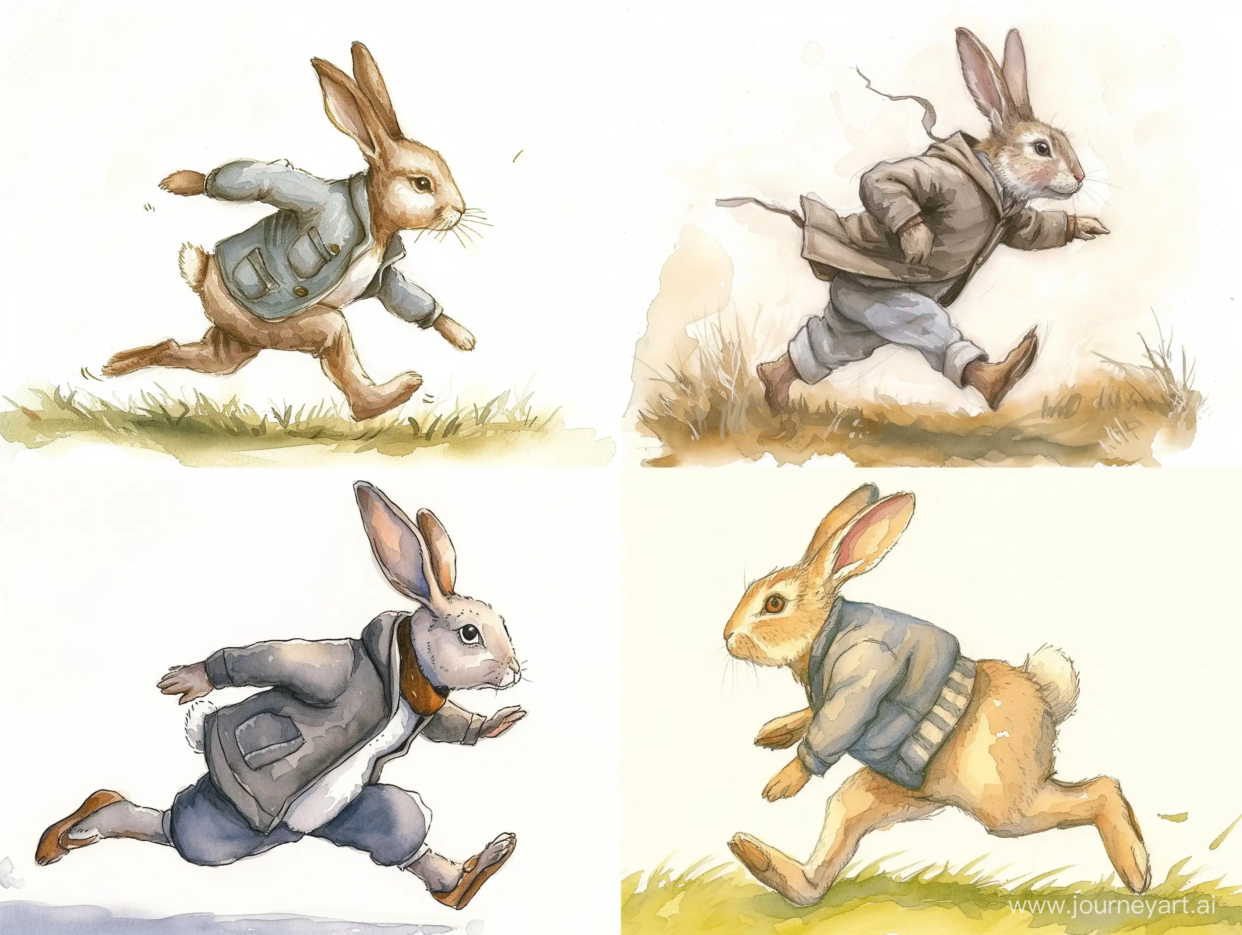 Whimsical-Watercolor-Illustration-Playful-Anthropomorphic-Rabbit-in-Outerwear