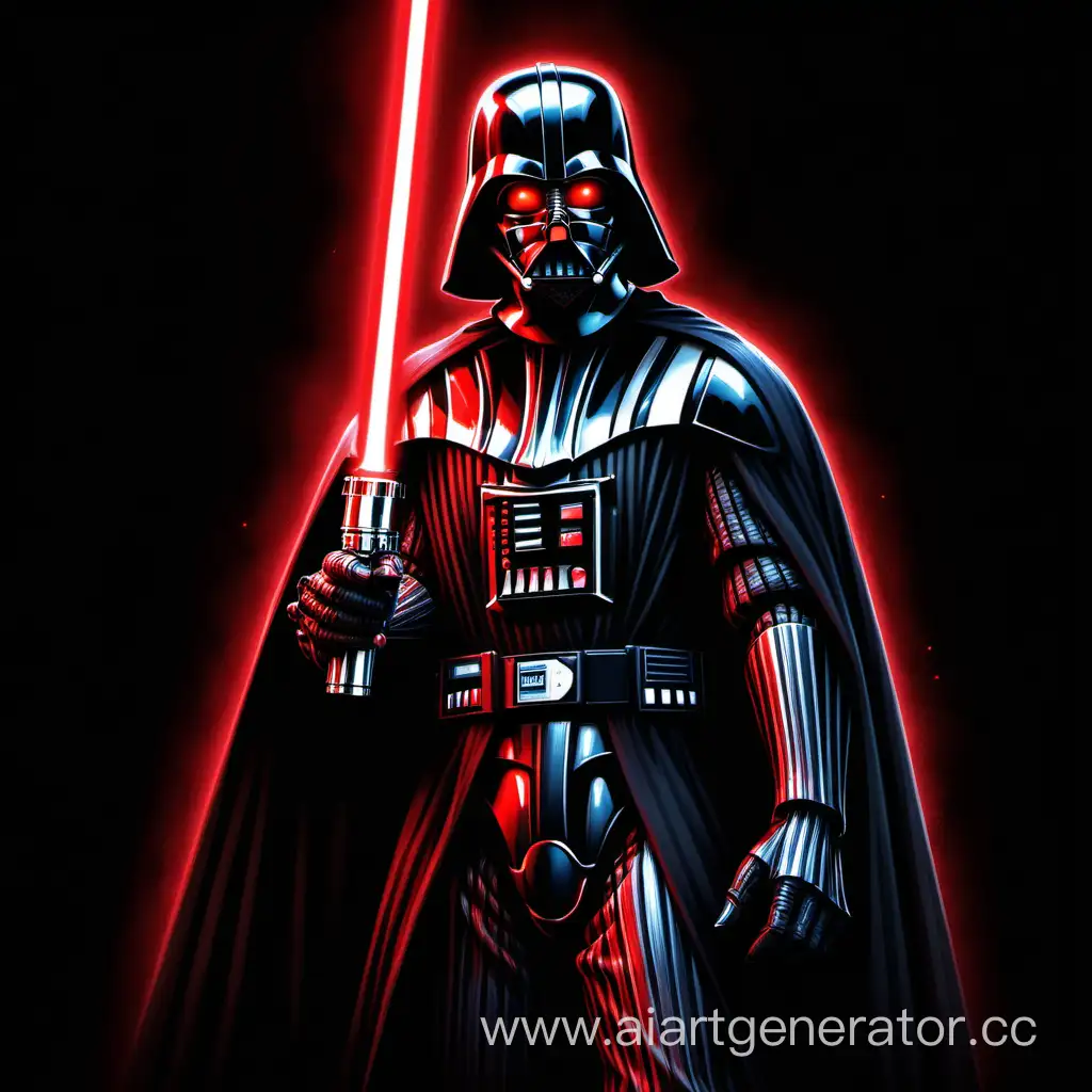 Sinister-Darth-Vader-with-Red-Lightsaber-on-Dark-Background