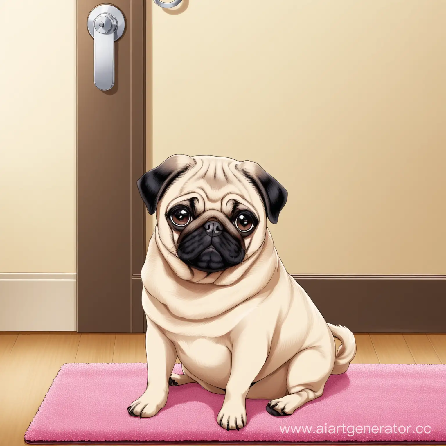 Pug-Sitting-by-the-Door-on-the-Rug