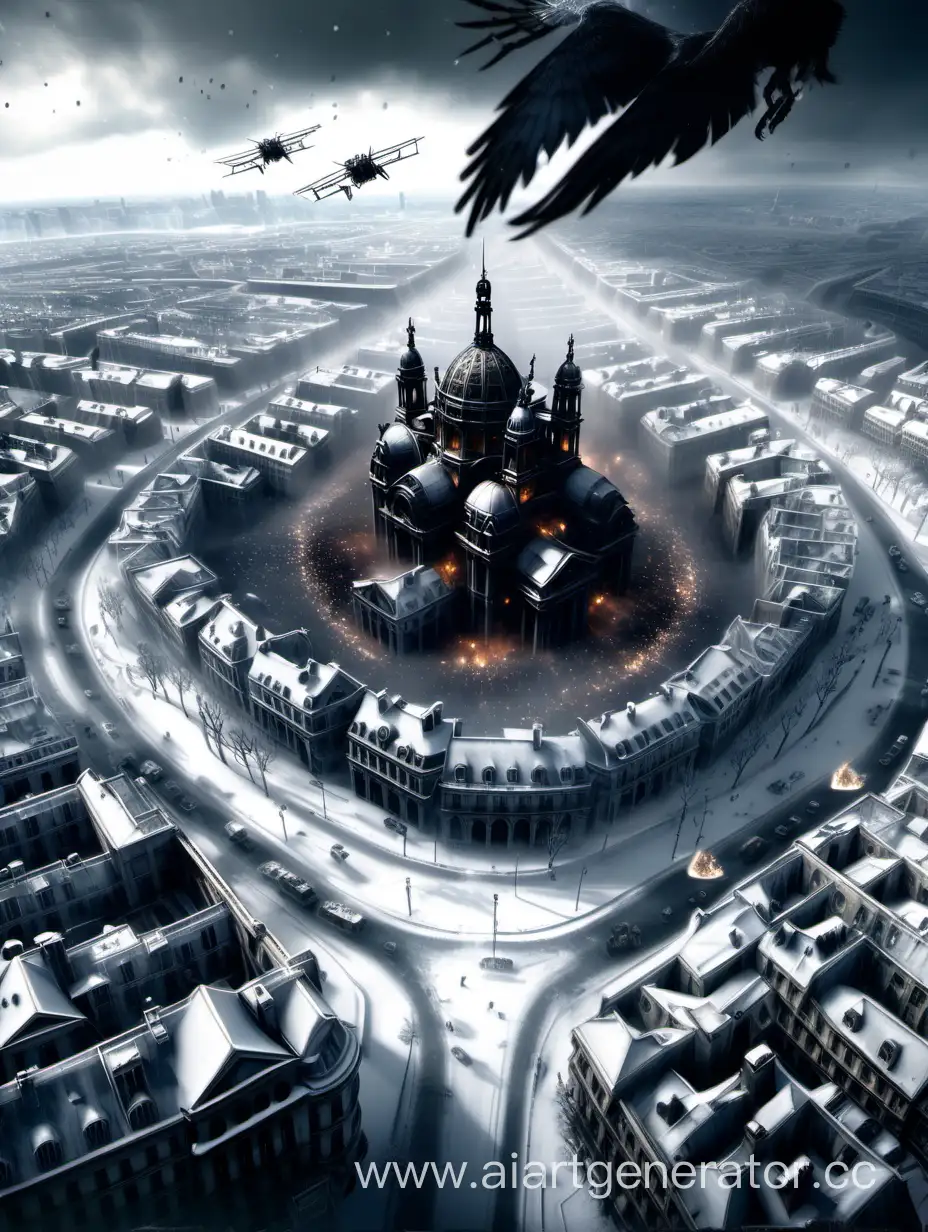 frostpunk coming  Paris epidemic  city map flying over the city