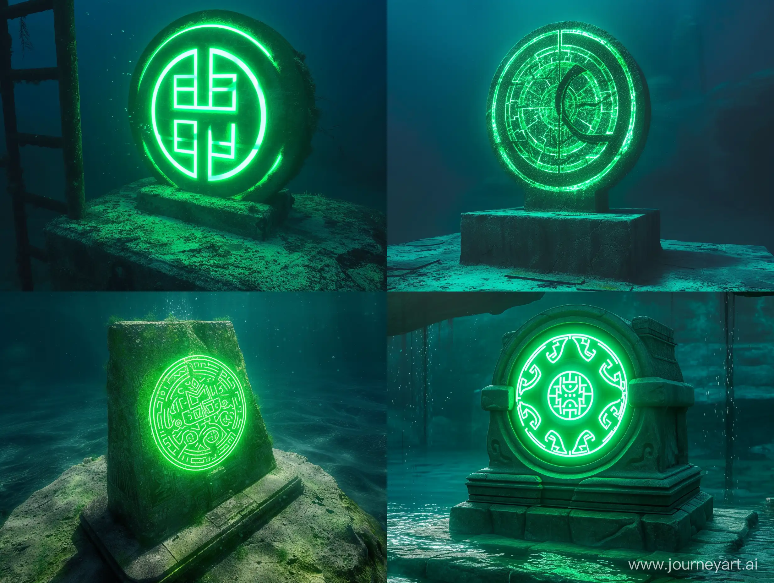 Underwater-Glowing-Green-Logo-Monument