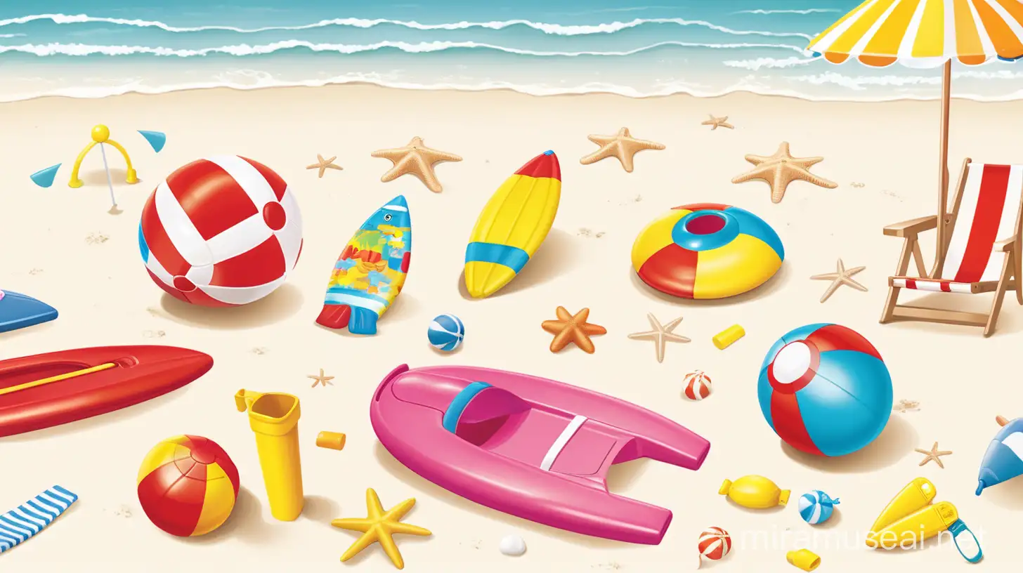 Colorful Beach Toys Illustration Sandcastle Bucket Shovel and Ball