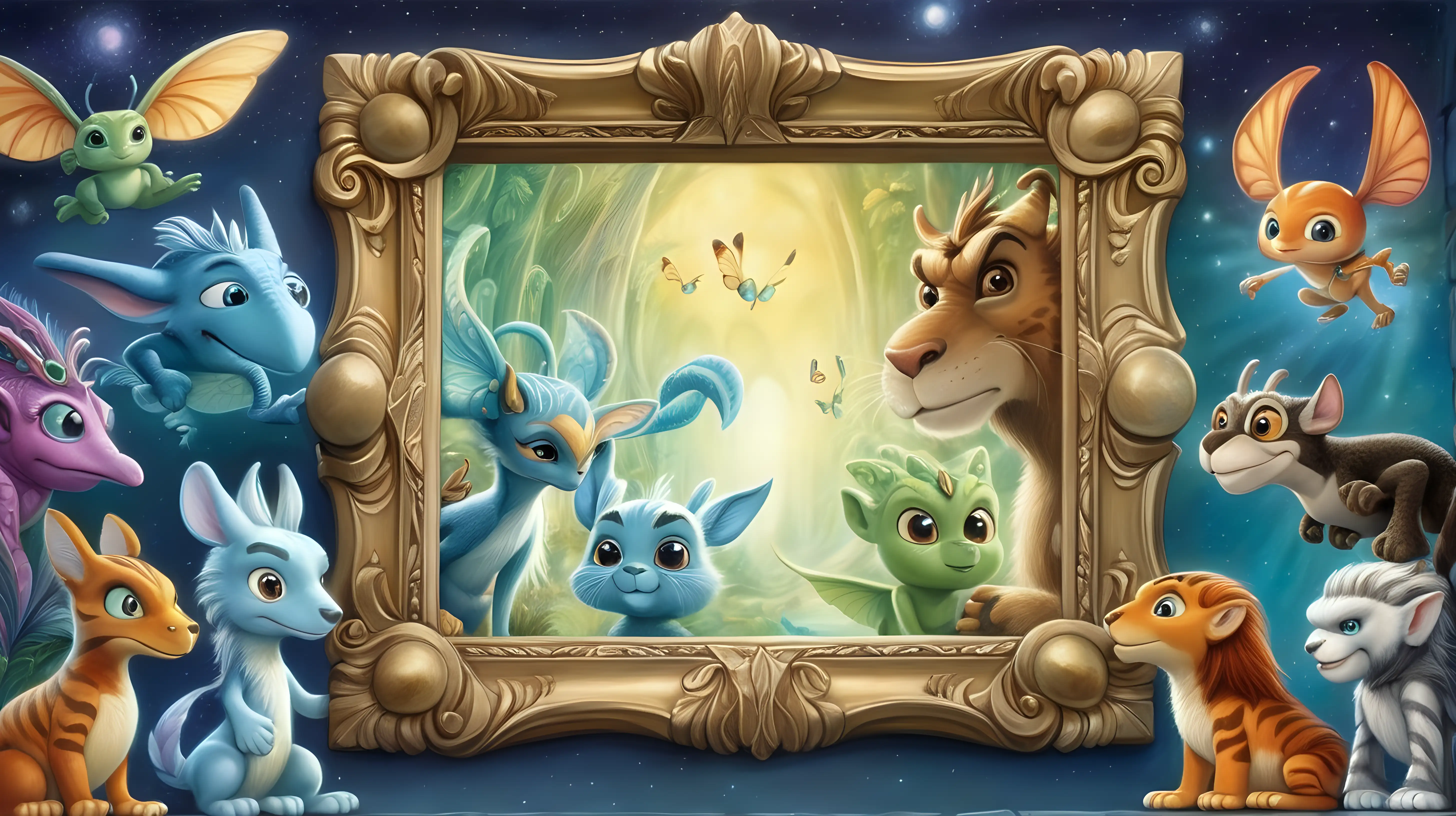 Enchanting Fantasy Portal Kids Discover Magical World Through Picture Frame