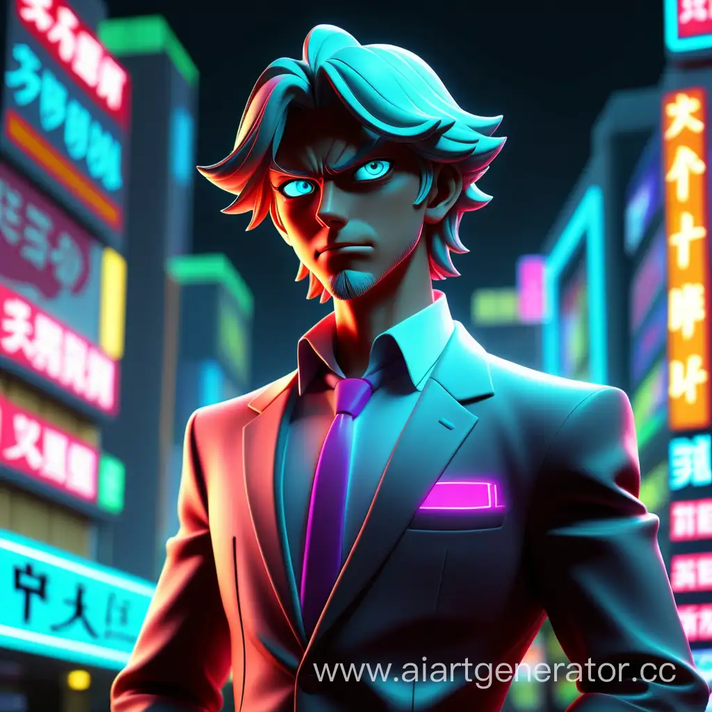 Wealthy-Millionaire-Poses-in-AnimeStyle-Urban-Setting-with-Neon-Lighting