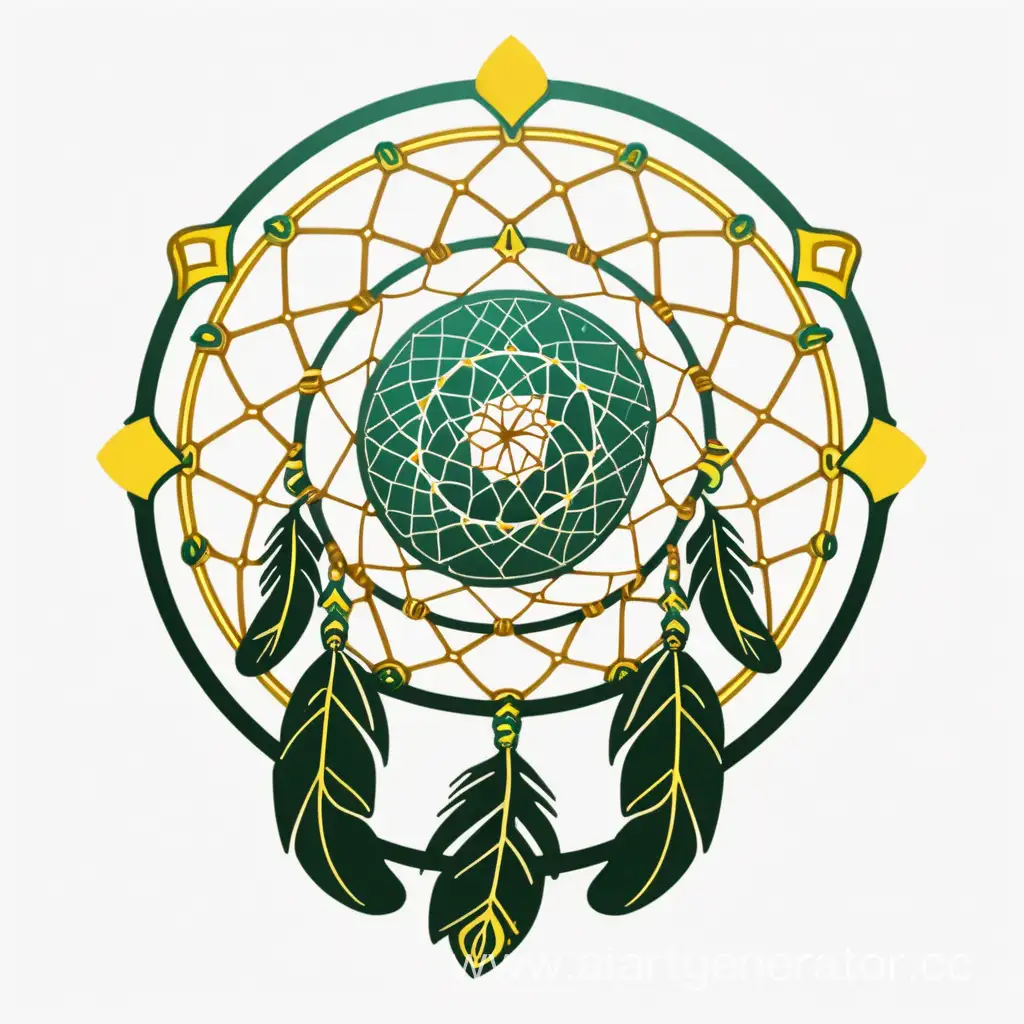Elegant-Green-Dream-Catcher-Logo-with-Vibrant-Yellow-Outline