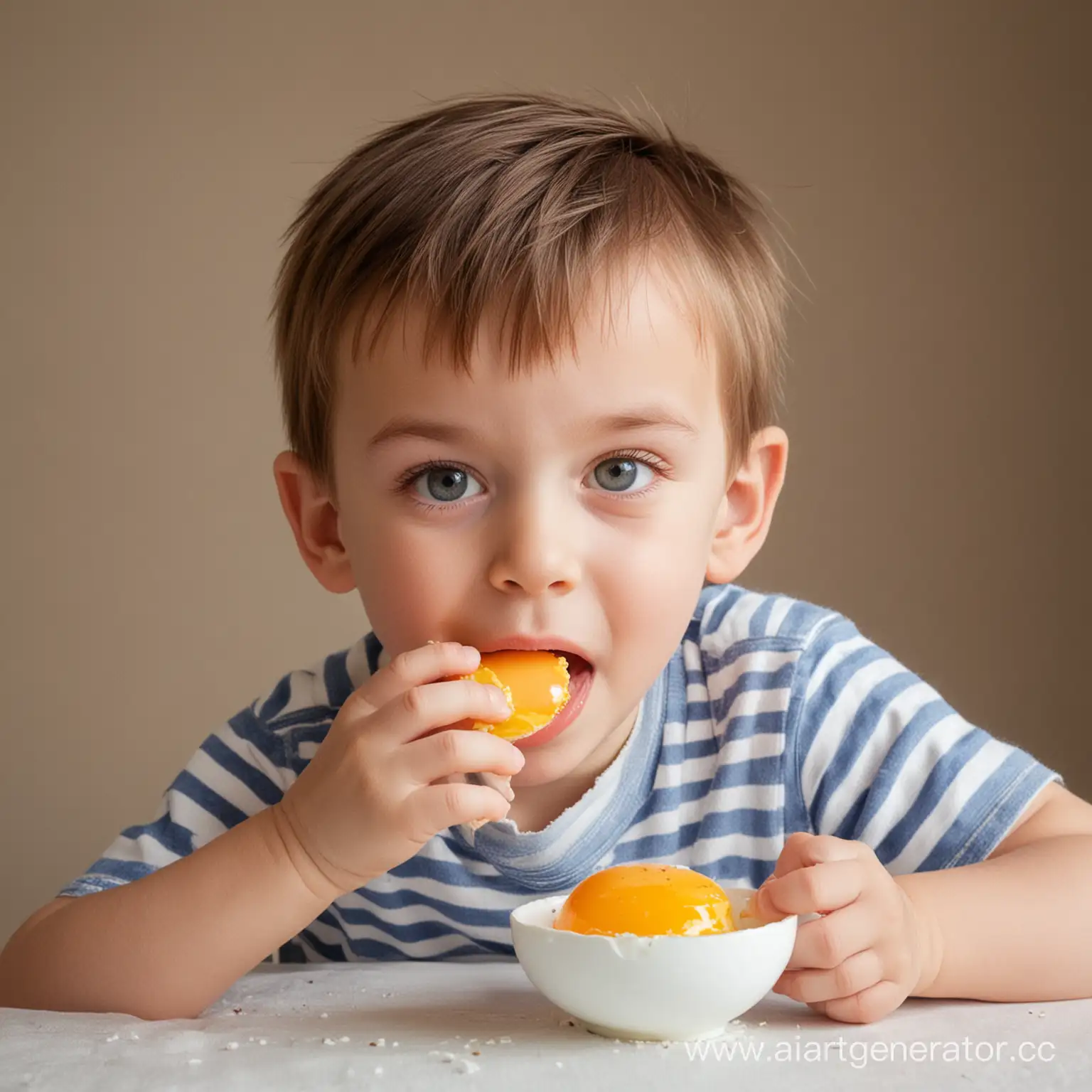 мальчик ест яйцо

