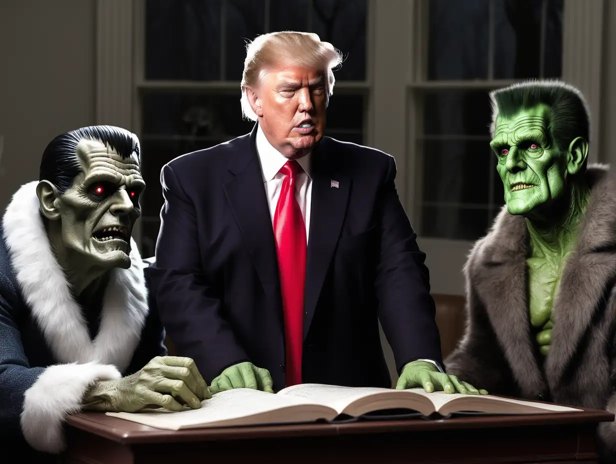 Frankenstein Richard Nixon Donald Trump the wolfman singing Christmas carols