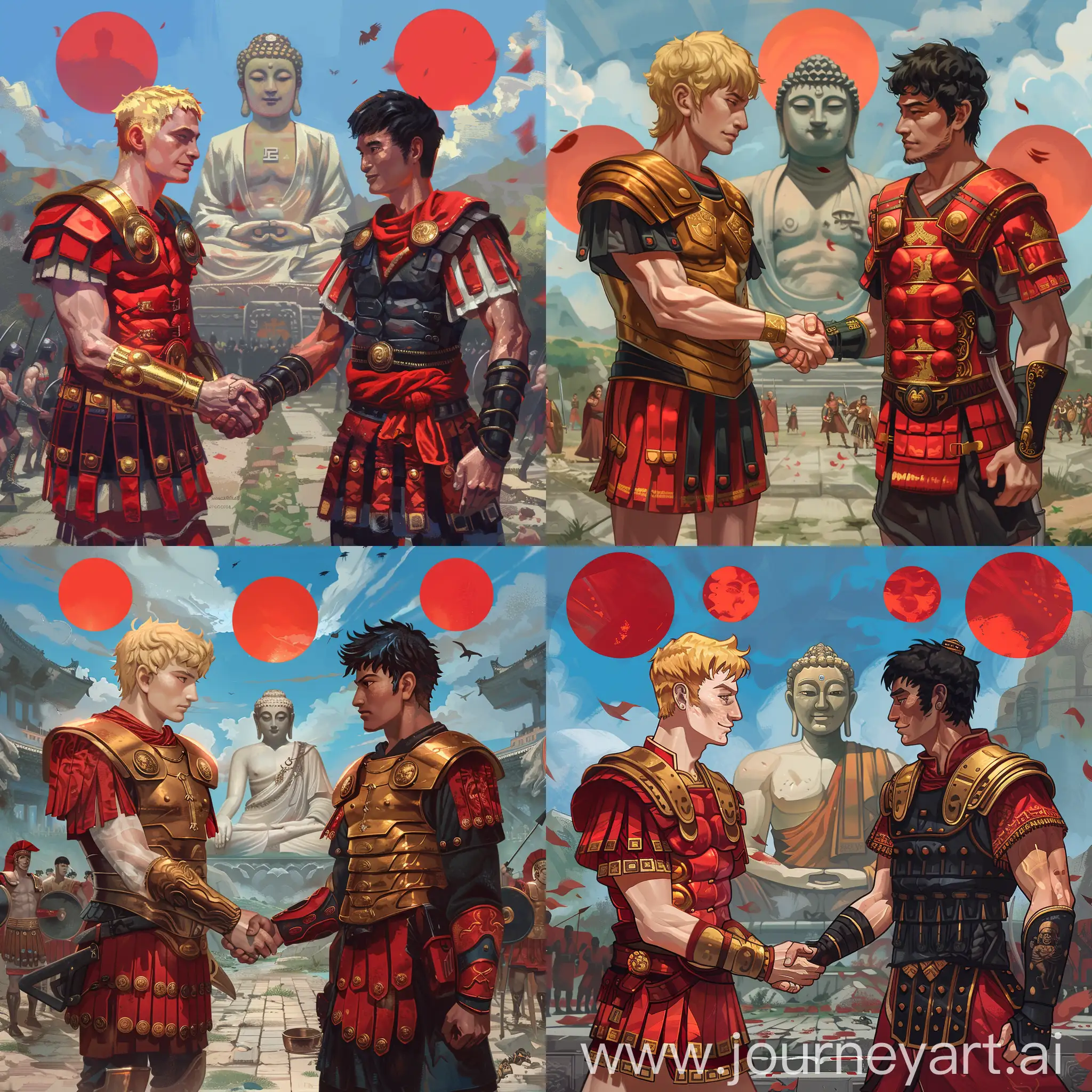 Ancient-Warriors-Alliance-Roman-General-and-Han-Warrior-in-Central-Asian-Battlefield