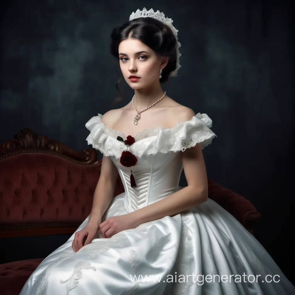 красивая темноволосая девушка аристократка в подвенечном платье викторианская эпоха