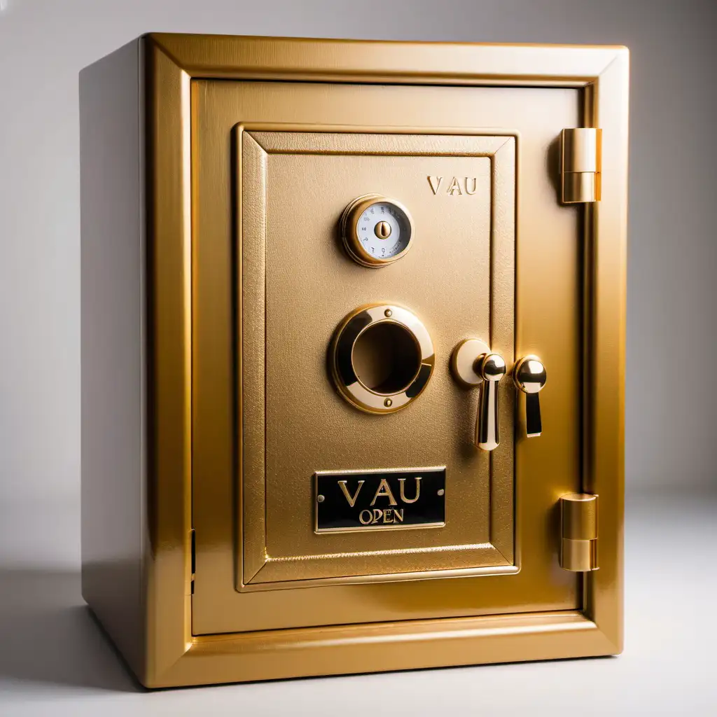 Golden Open Safe with VAU Inscription Security Concept Art