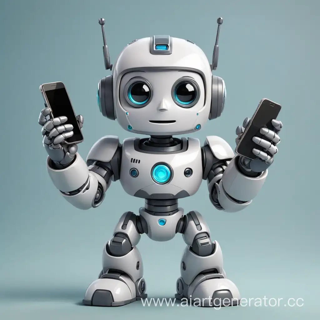 Adorable-Cartoon-Robot-Holding-Phones-for-Communication-and-Connectivity