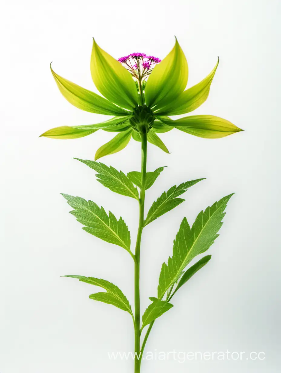 perennials wild BIG flower 8k ALL FOCUS with natural fresh green 2 leaves on white background 