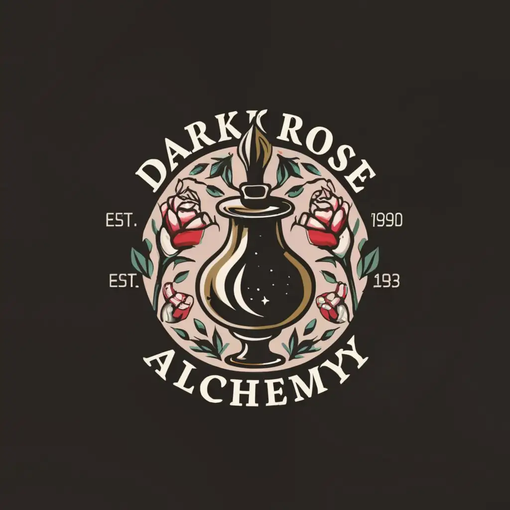 a logo design,with the text "Dark Rose Alchemy", main symbol:mortar and pestle, rose,Moderate,be used in Beauty Spa industry,clear background
