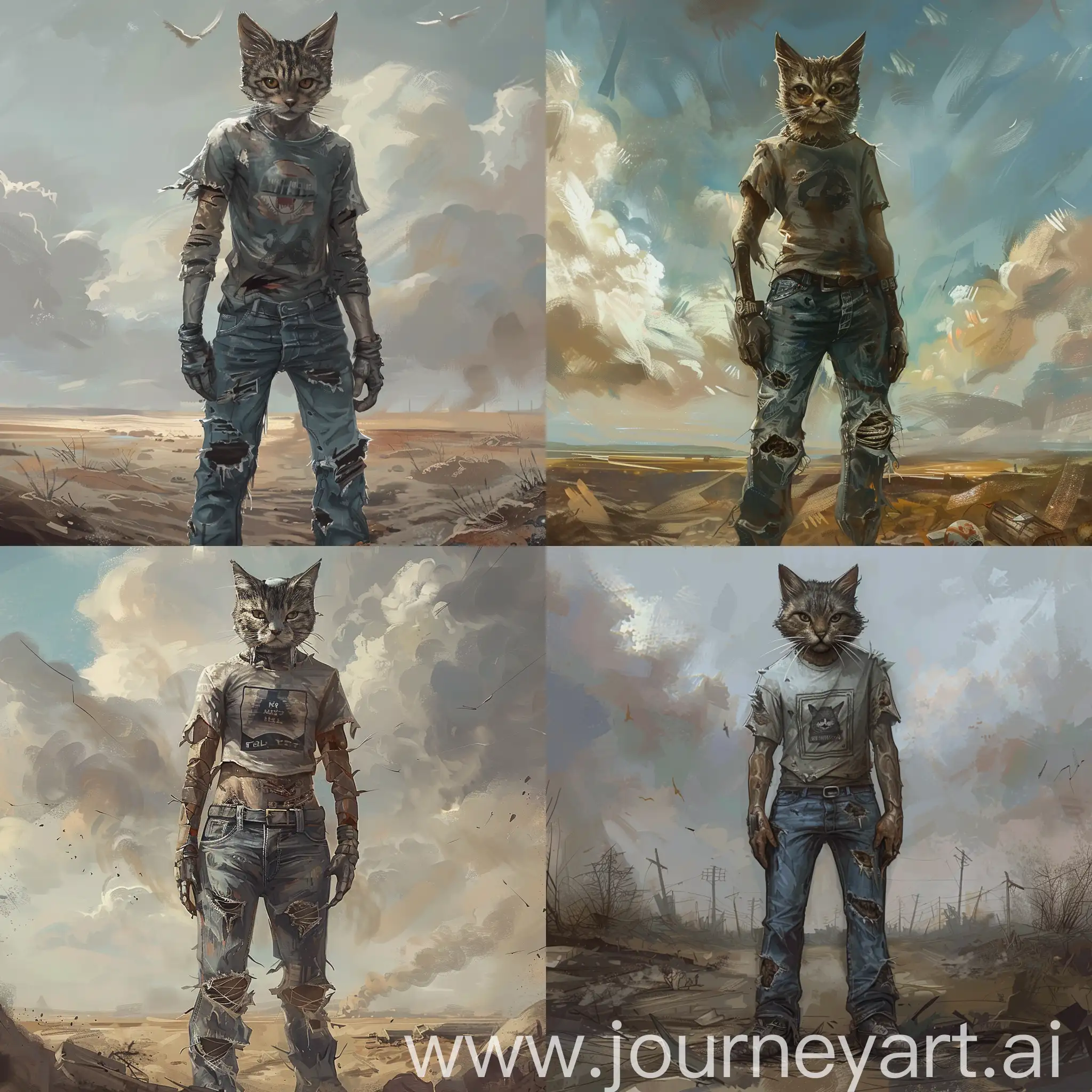 PostApocalyptic-CatHuman-Hybrid-in-Torn-Jeans-and-TShirt