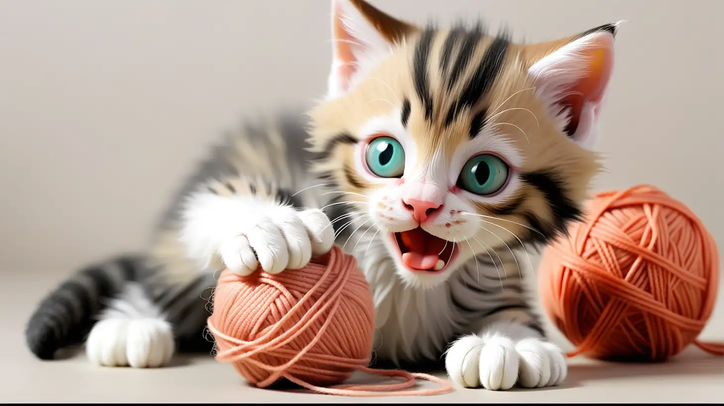 Playful Kitten Entertained by Yarn Ball