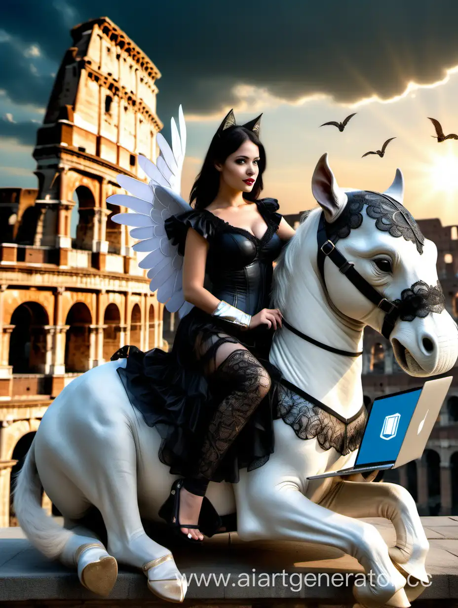 Winged-CatWoman-on-a-Majestic-White-Horse-Amidst-Roman-Splendor