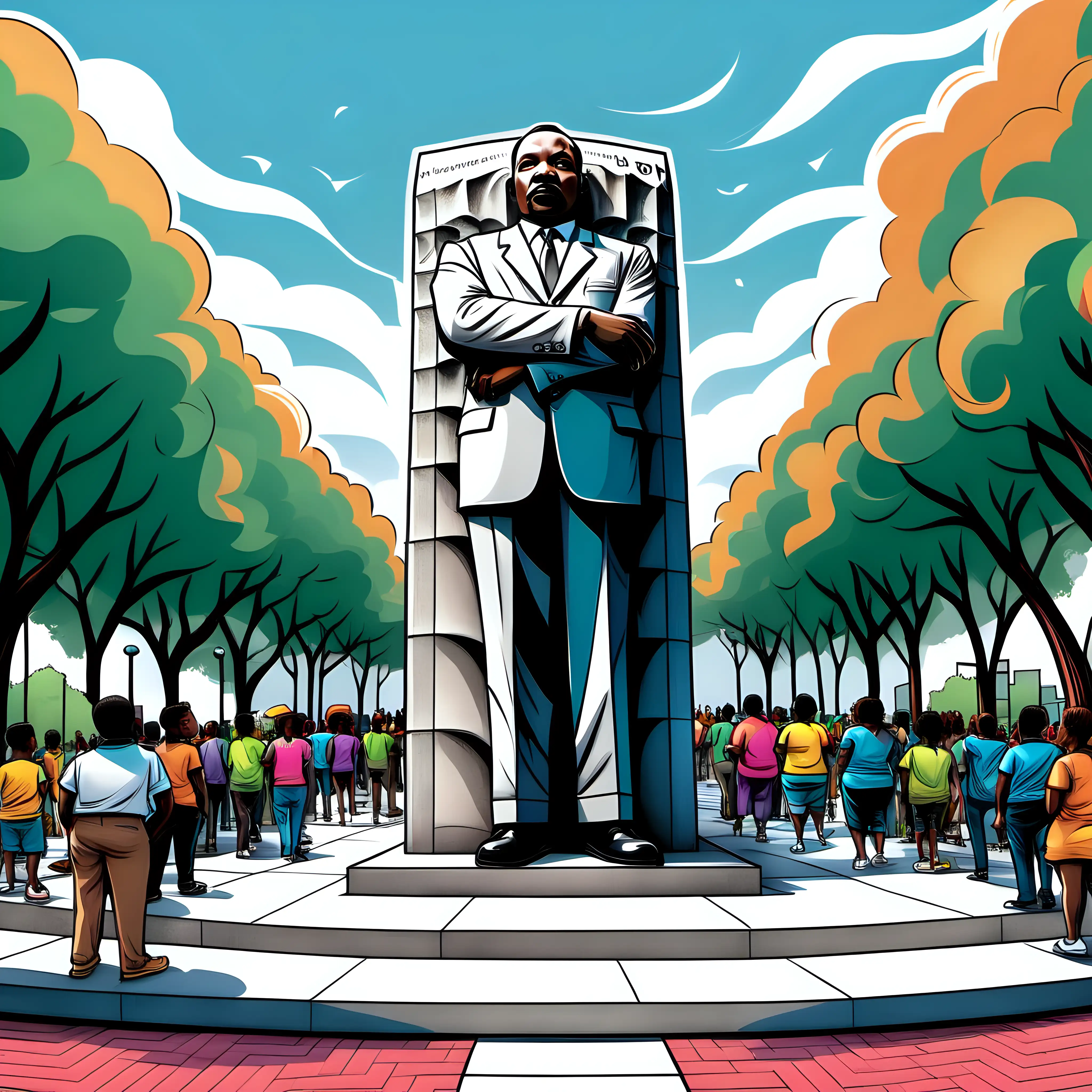 a colorful cartoon of the martin luther king jr. monument