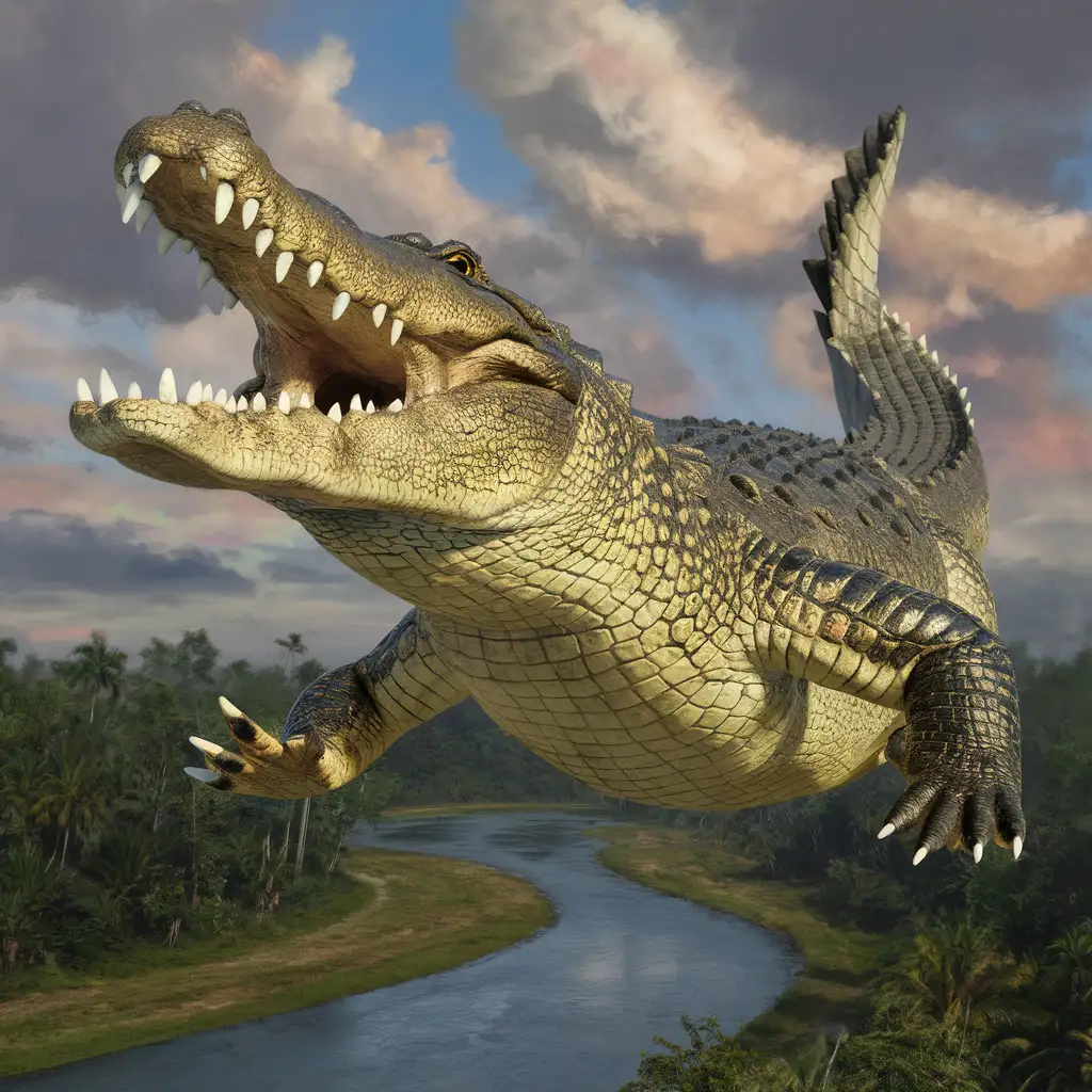 Flying crocodile, realistic