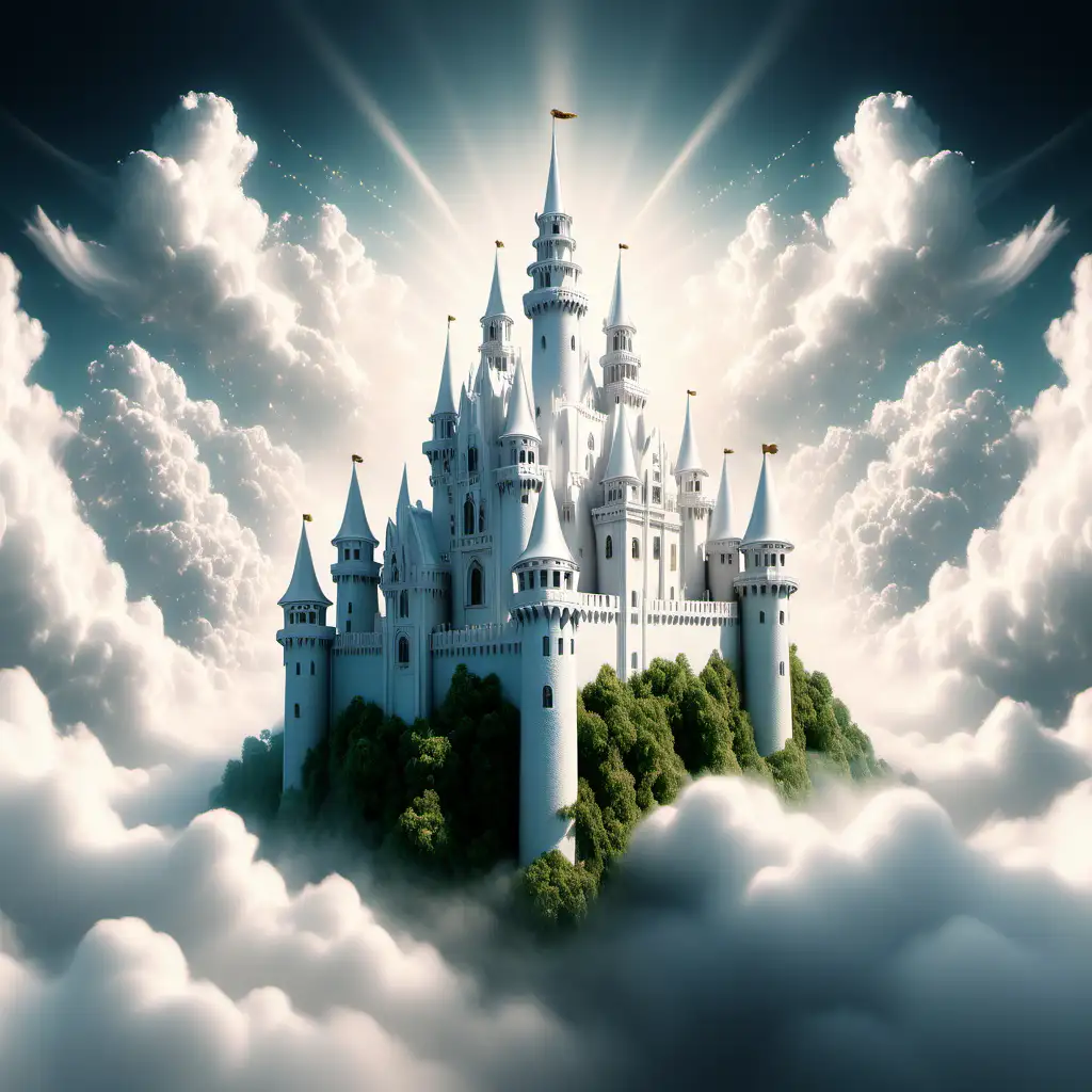 Majestic Heavenly Castle in Clouds Realistic White Fantasy Art