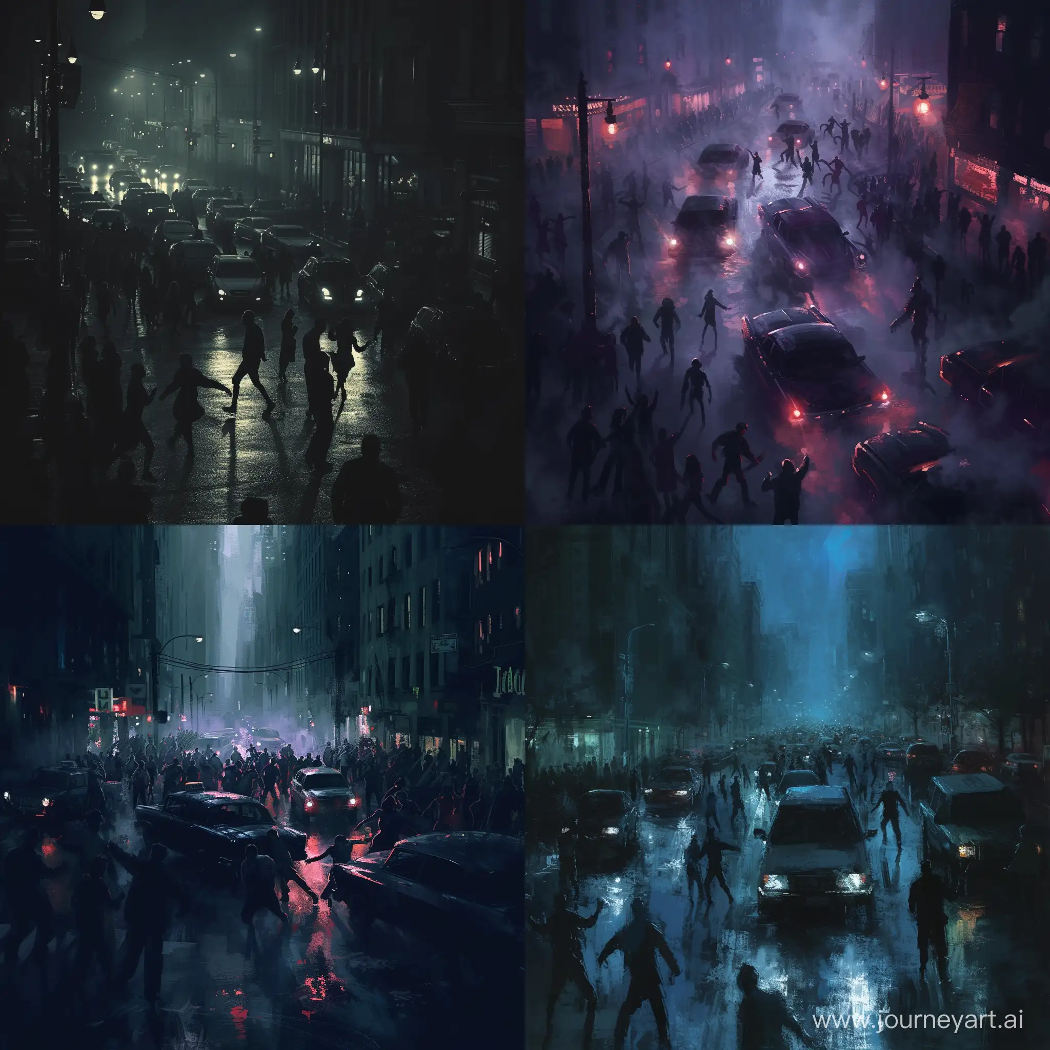 Vibrant-Nightlife-on-Gloomy-Streets-Dynamic-Dance-Crowd-and-Dark-Cars