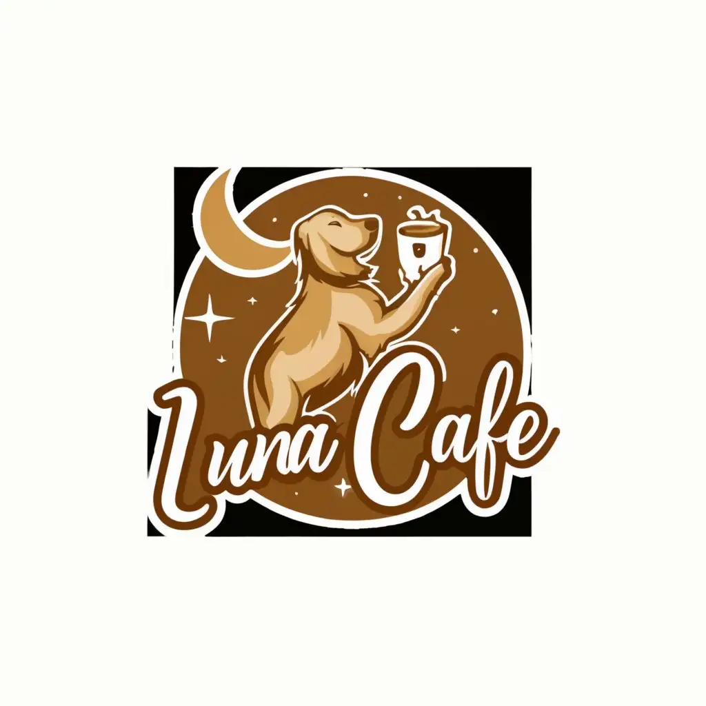 a logo design,with the text "Luna Cafe", main symbol:Golden retriever, full moon at the back,Moderate,be used in Restaurant industry,clear background
