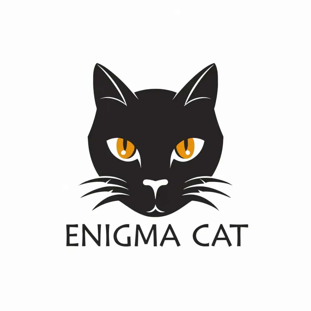 logo, black cat face with an interrogation mark shape minimalistic, with the text "Enigma Cat", typography, be used in Animals Pets industry