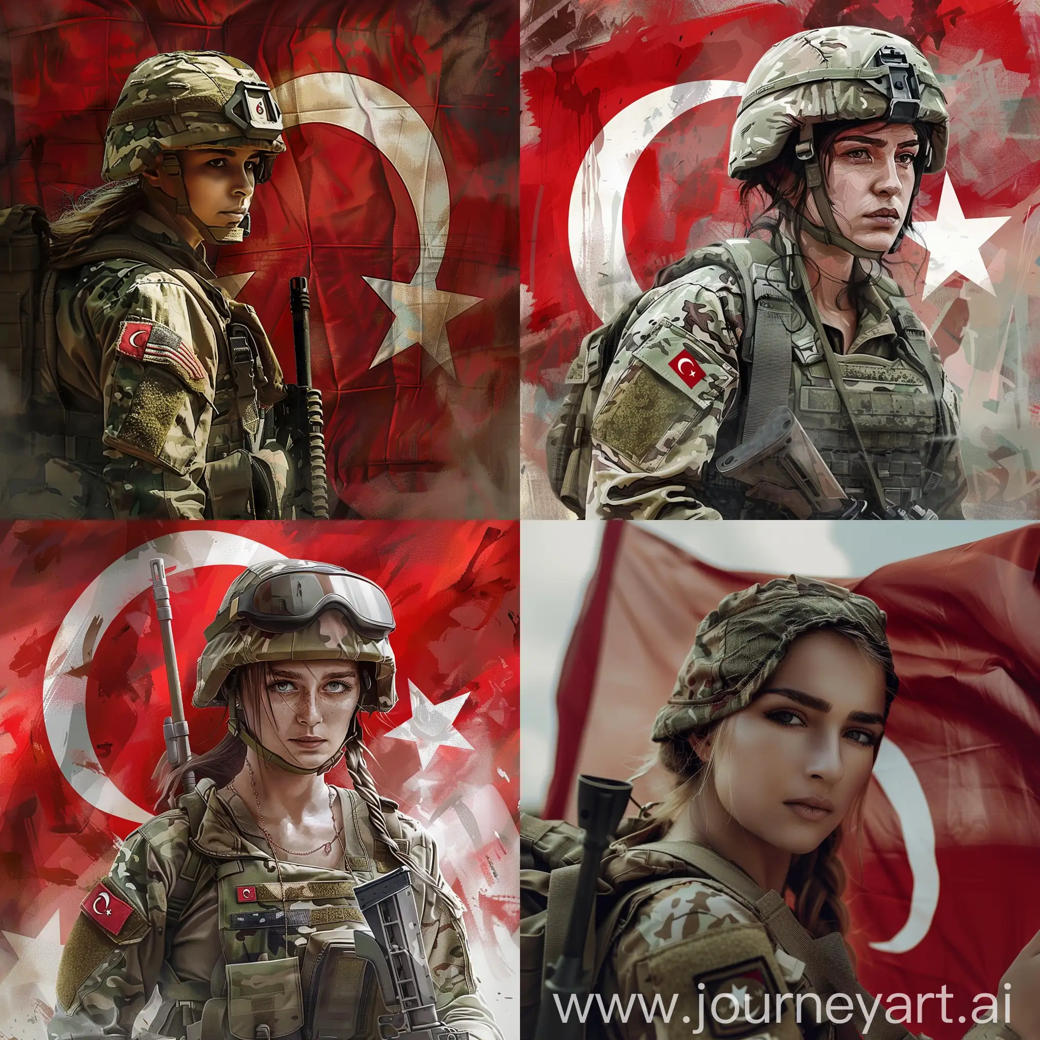 Soldier girl realistic , türkish flag
